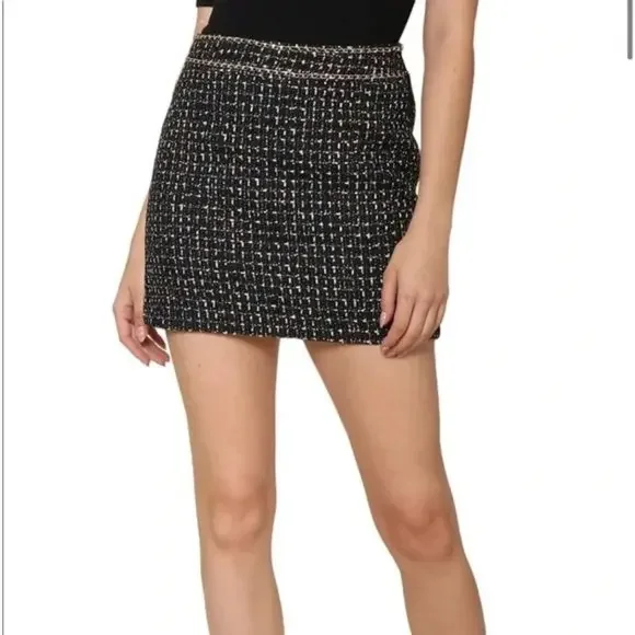 Endless Rose Tweed Skirt Black/ Multicolor Medium Gold Chain on Waistline Lined - Picture 1 of 16